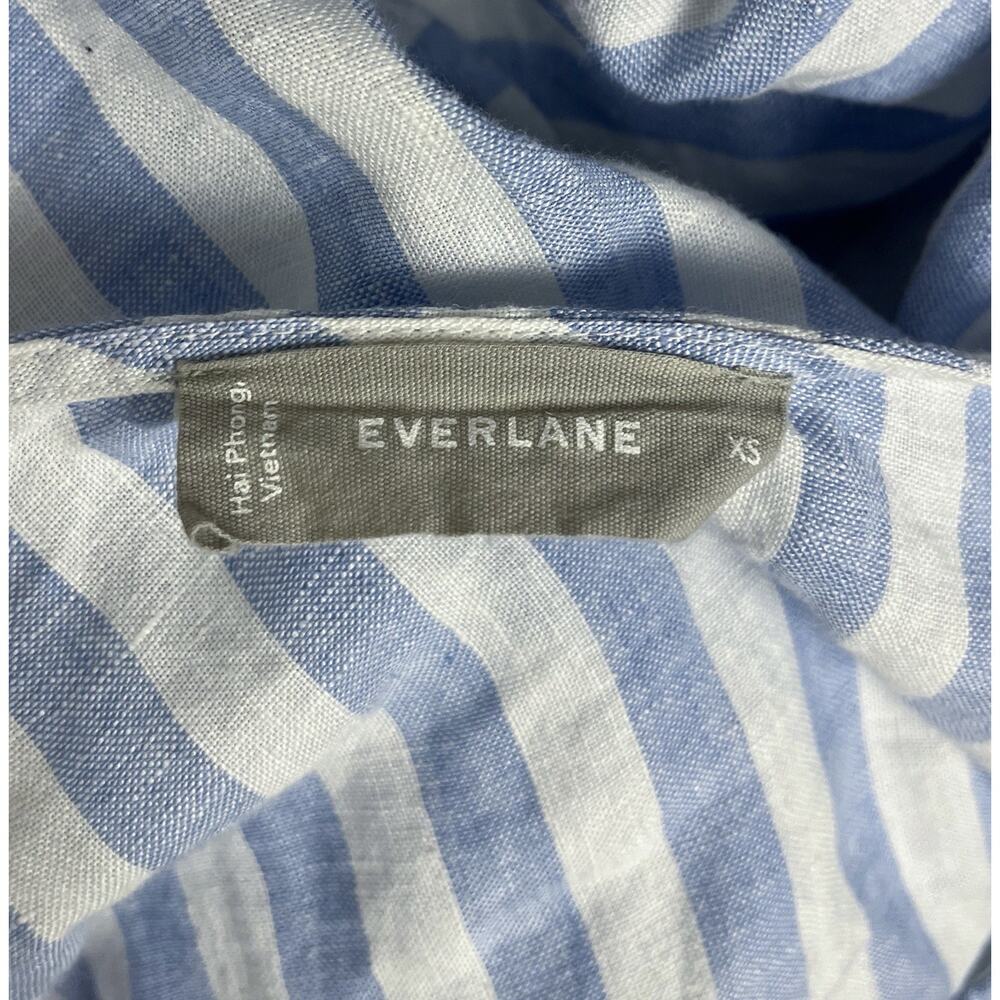 Everlane The Linen Oversized Puff Sleeve Midi Dress Striped Blue V-Neck Size XS - Picture 8 of 11